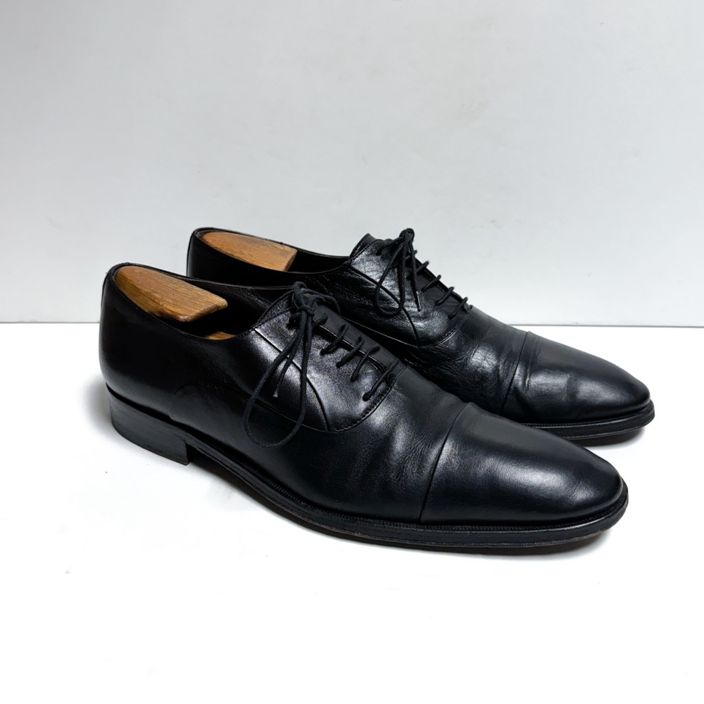 Bruno Magli Black Leather Oxford Cap Toe Lace Up Dress Shoes